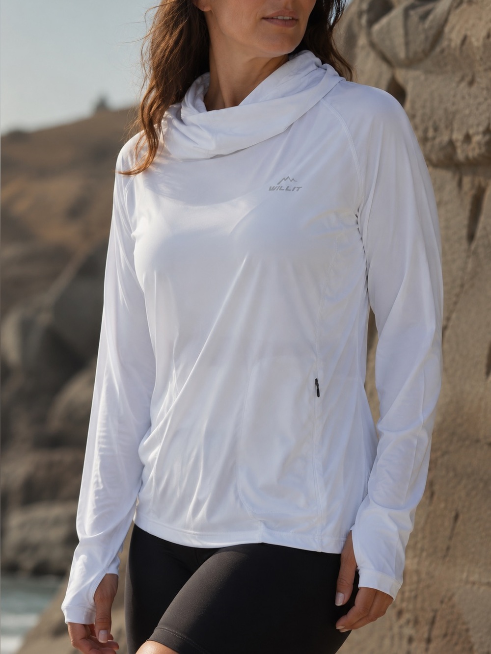 Like New UPF 50+ Sun Hoodie White Face Cover Gaiter Hiking Fishing Women’s L